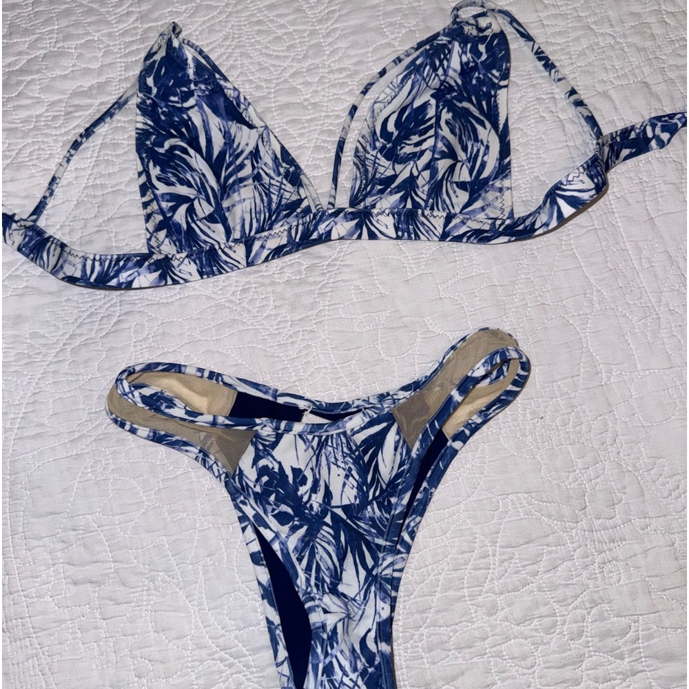 Kai Lani Swim Blue and White Palm Print Bikini Set